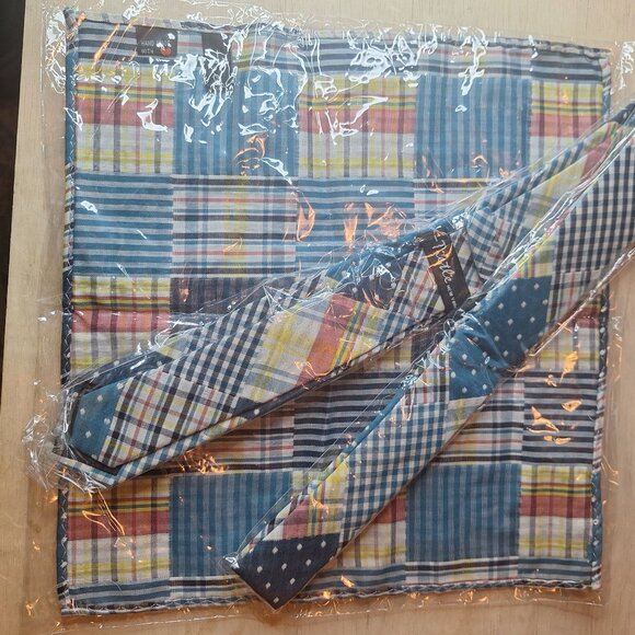 Tietle New York Patchwork Tie Pocket Square Set Handmade Blue - Picture 5 of 5